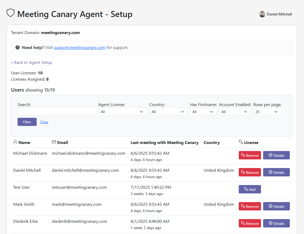 Meeting Canary Agent Setup - Users