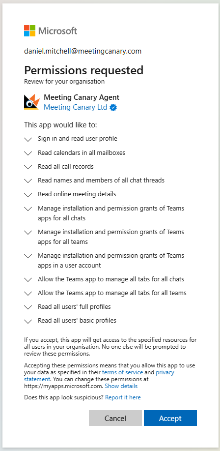 Permissions requested