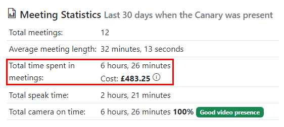 Meeting Statistics - Total time spent in meetings