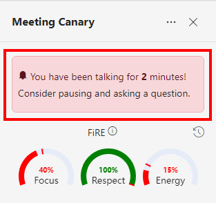 Sidebar show an alert when speaking for 2 minutes