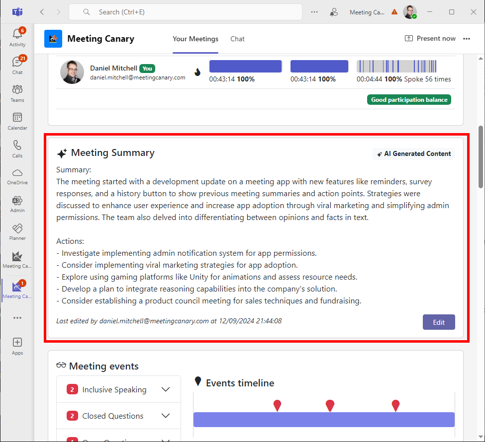 Summaries and Actions in Post Meeting Report